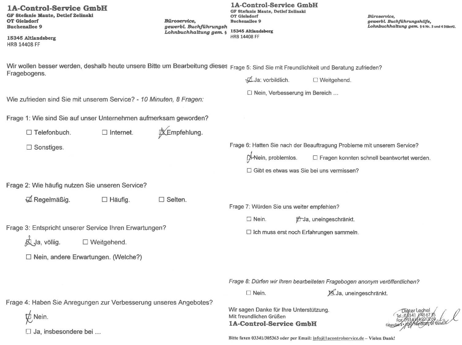 Bewertung FA Lechel zu 1A-Control-Service-GmbH